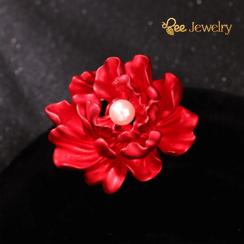 trâm cài áo hoa mẫu đơn đính ngọc trai