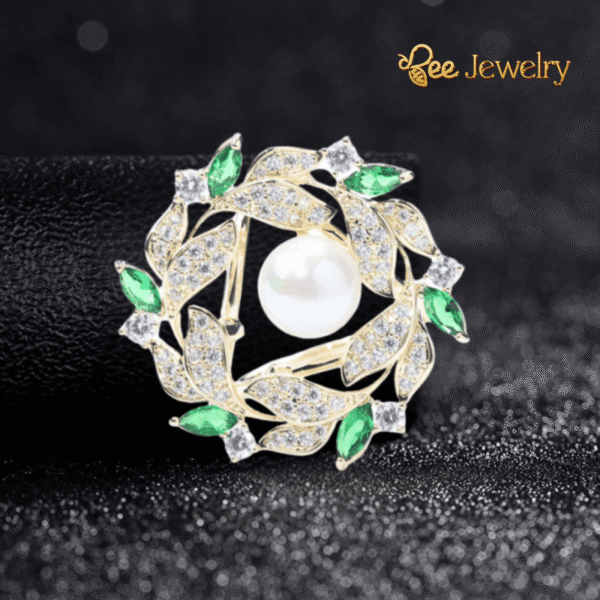 trâm cài áo vòng lá kết đính ngọc trai