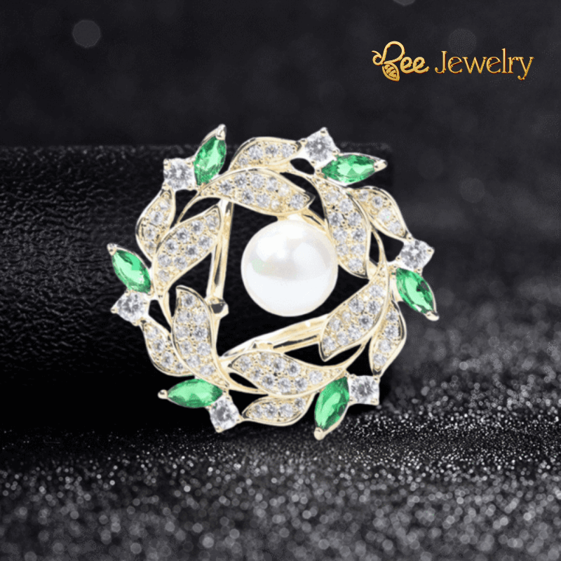 trâm cài áo vòng lá kết đính ngọc trai