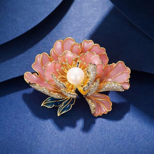 trâm cài áo hoa mẫu đơn hồng