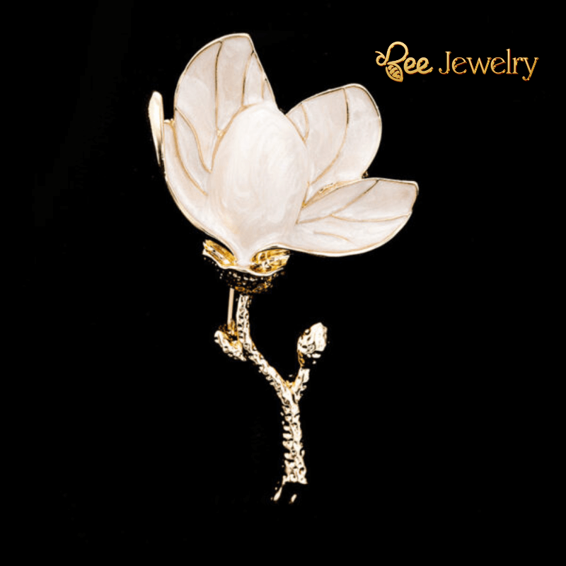 trâm cài áo hoa mộc lan trắng tráng men