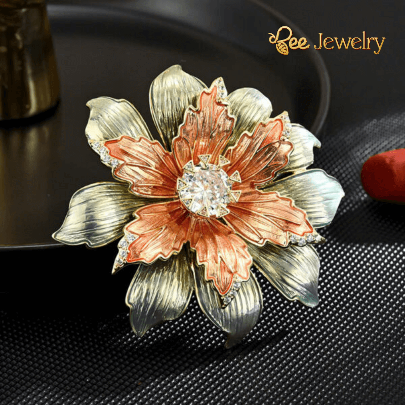 trâm cài áo hoa tráng men đính đá