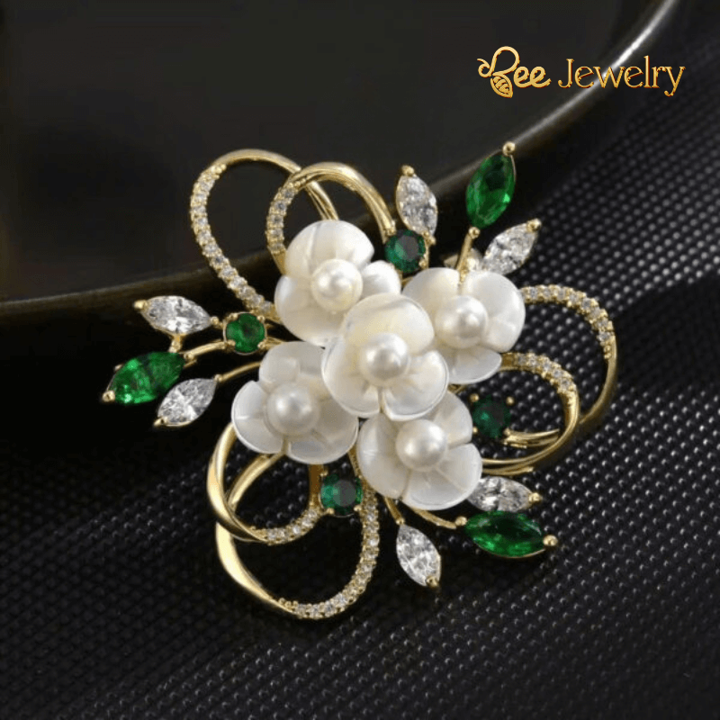 trâm cài áo hoa tứ quý đính đá