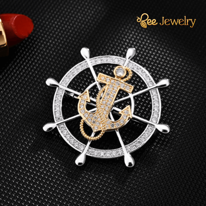 trâm cài áo bánh lái mỏ neo đính đá