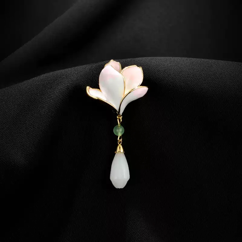 trâm cài áo hoa mộc lan trắng tráng men