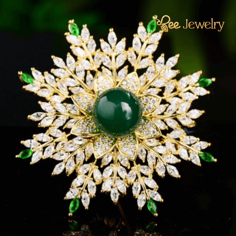 trâm cài áo bông tuyết phale đính ngọc lục bảo