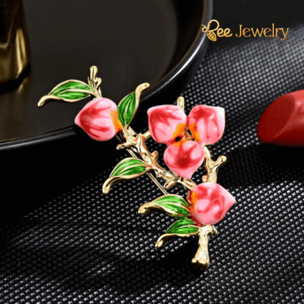 Trâm cài áo cành đào tráng men cao cấp