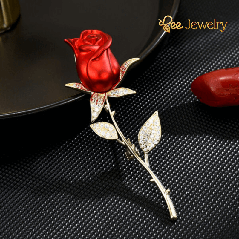 trâm cài áo hoa hồng đỏ