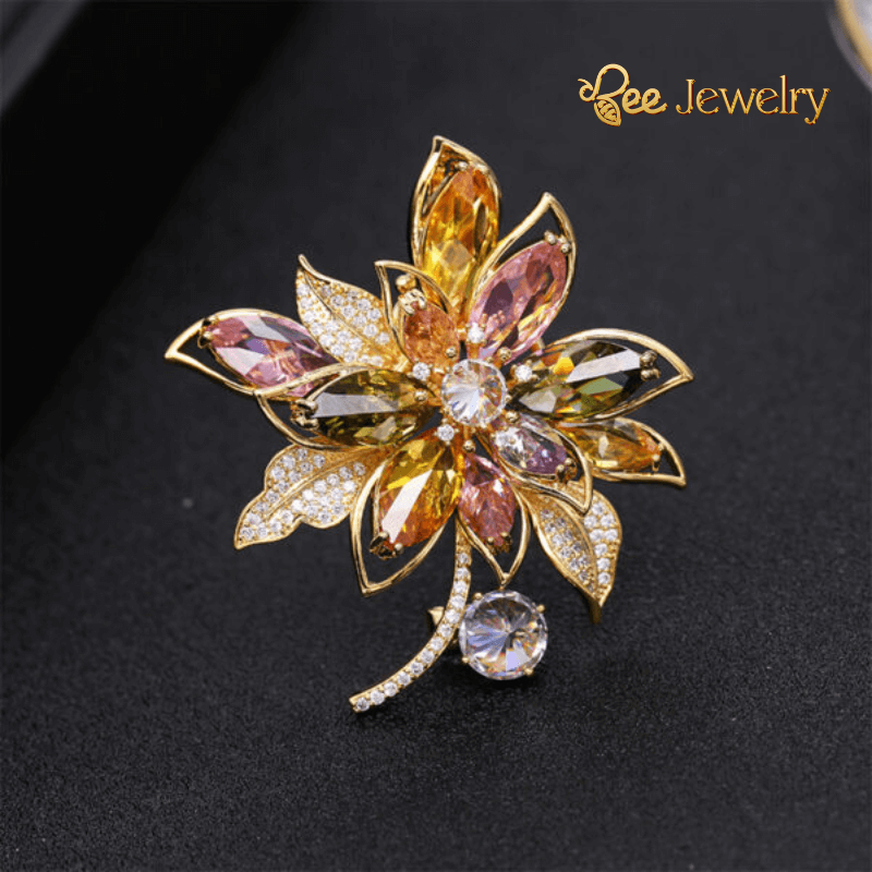 trâm cài áo lá phong đính phale ngũ sắc