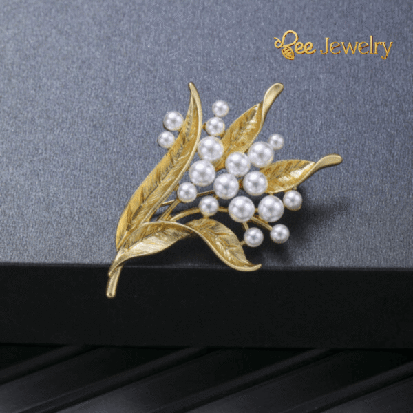 trâm cài áo lá vàng 24K