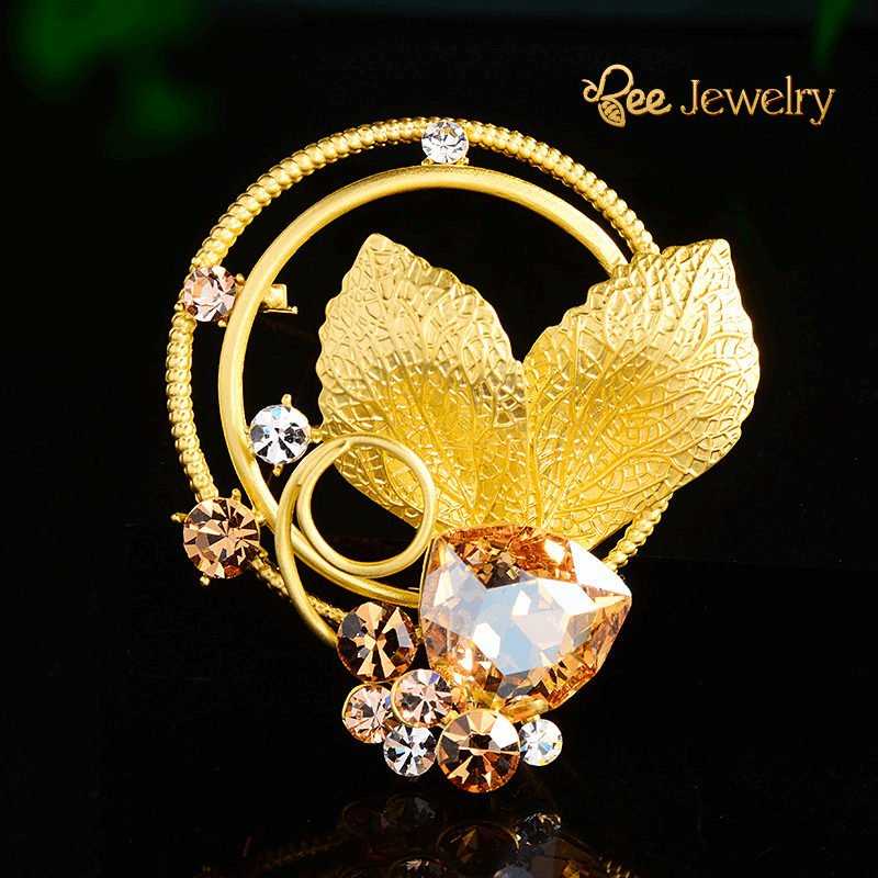 trâm cài áo lá vàng đính phale ánh kim