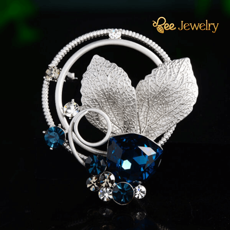 trâm cài áo lá vàng đính phale xanh biển