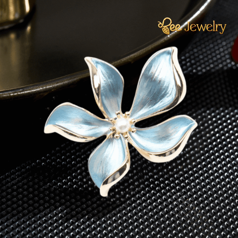 Trâm Cài Áo Bông Hoa Tráng Men Xanh