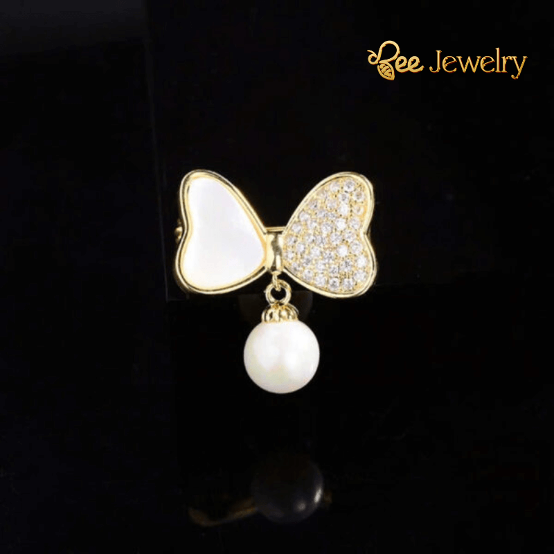 Trâm Cài Áo Chiếc Nơ Đính Ngọc Trai