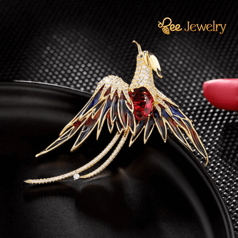 Trâm Cài Áo Phượng Hoàng Lửa Đính Phale Đỏ