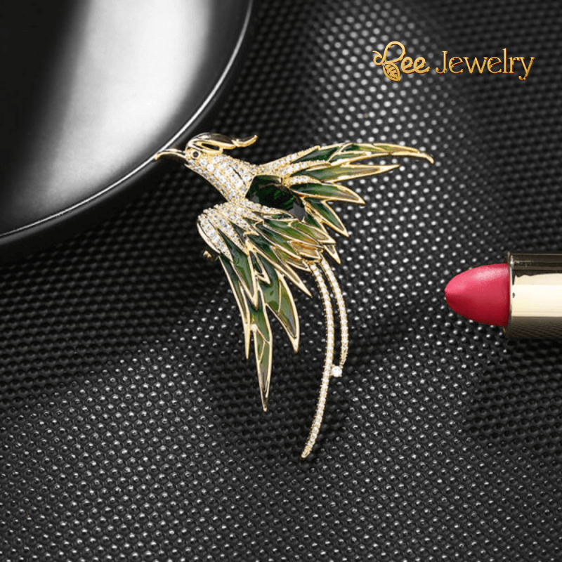 Trâm Cài Áo Phượng Hoàng Lửa Đính Phale Xanh