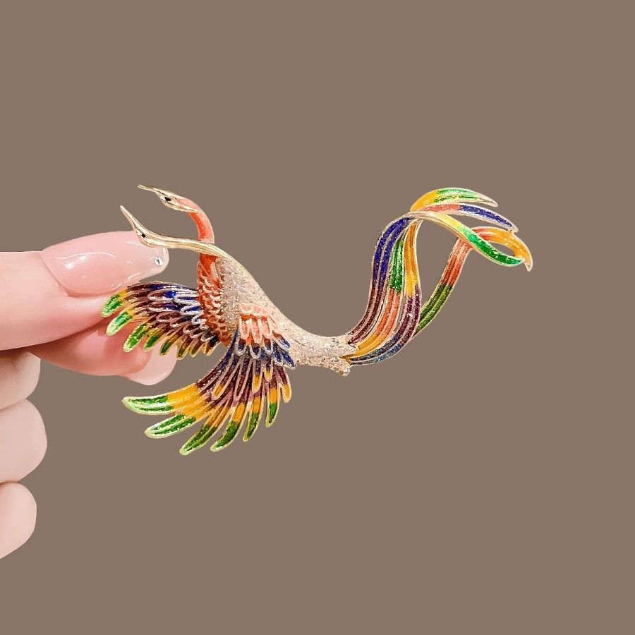 Trâm Cài Áo Phượng Hoàng Ngũ Sắc Đính Đá - Hình ảnh 4