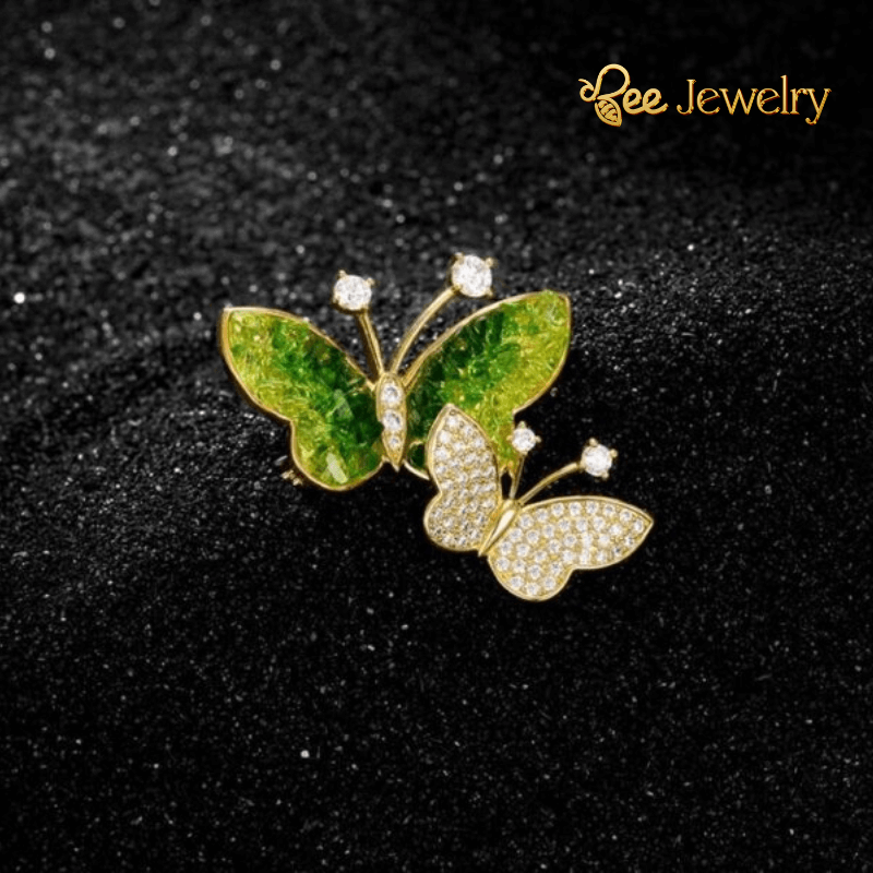 trâm cài áo bươm bướm đôi đính đá