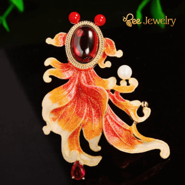 trâm cài áo cá vàng long châu đính đá ruby