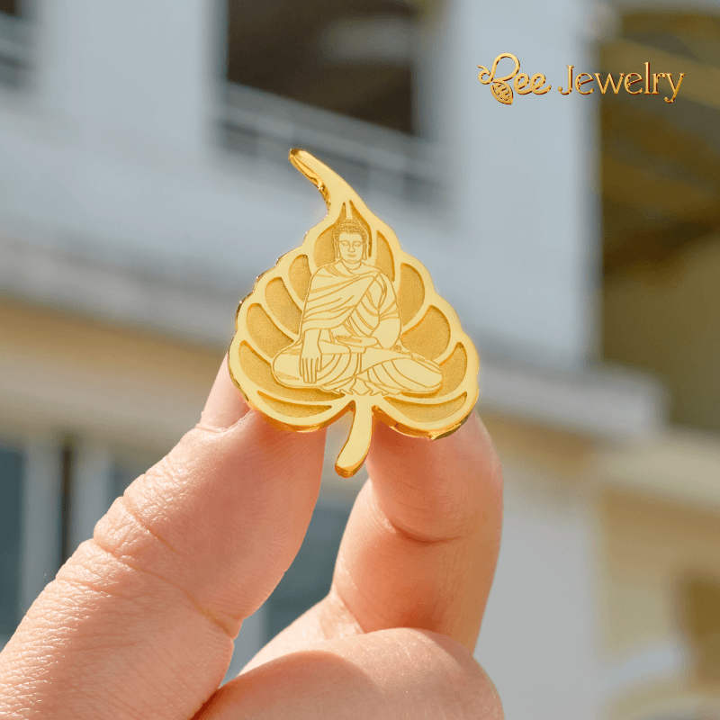 ghim cài áo lá bồ đề khắc phật