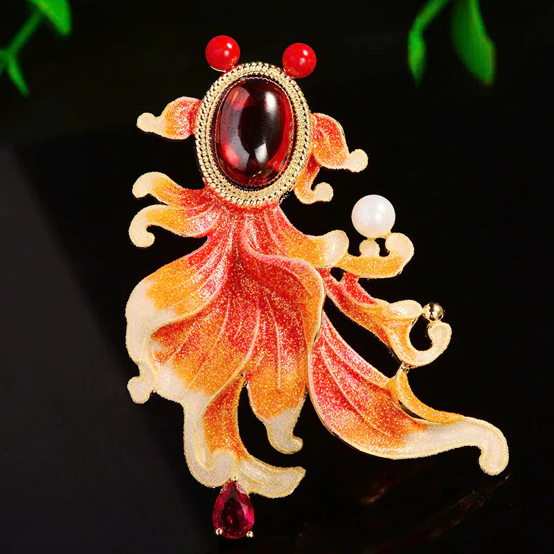 Trâm Cài Áo Cá Vàng Long Châu Đính Đá Ruby - Hình ảnh 2