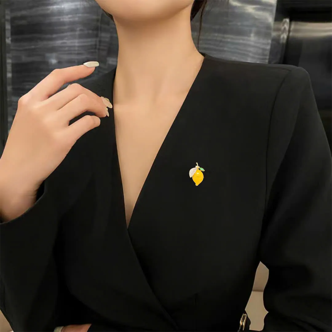 Pin Cài Áo Quả Chanh Vàng Đính Đá - Hình ảnh 2