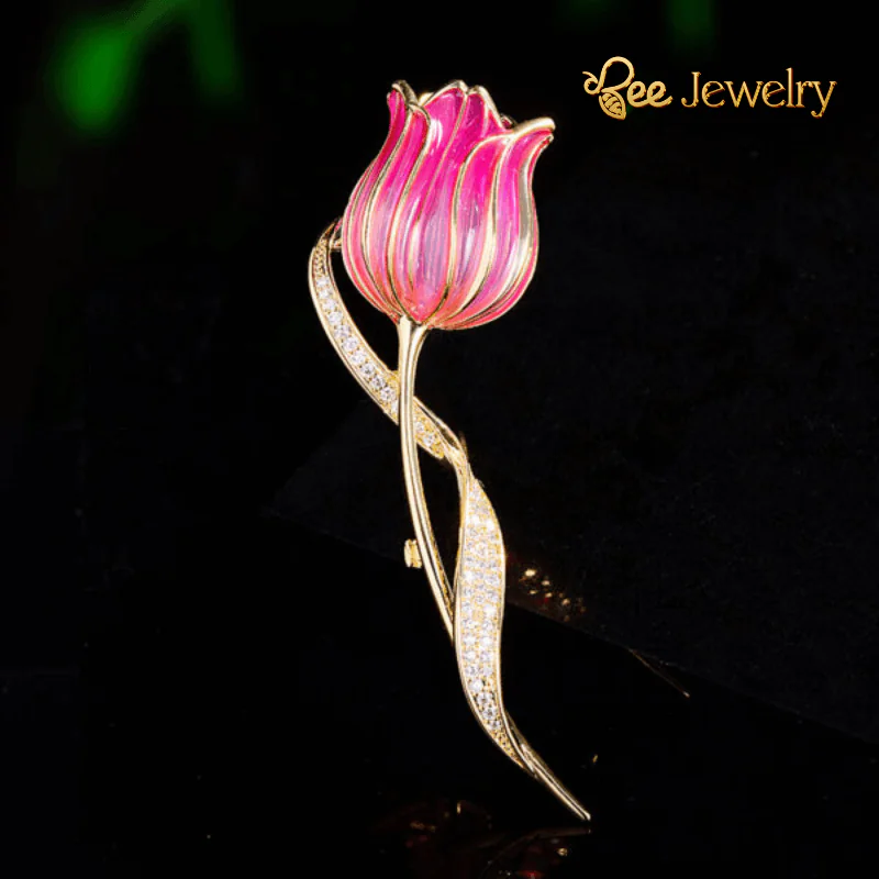 trâm cài áo hoa tulip đính đá
