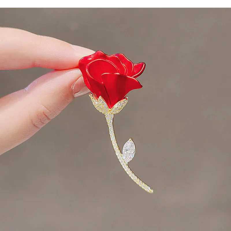 Trâm Cài Áo Hoa Hồng Đỏ Đính Đá - Hình ảnh 10
