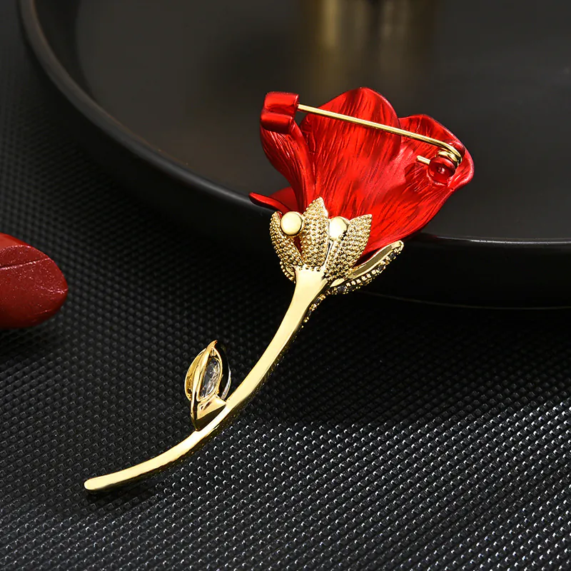 Trâm Cài Áo Hoa Hồng Đỏ Đính Đá - Hình ảnh 2