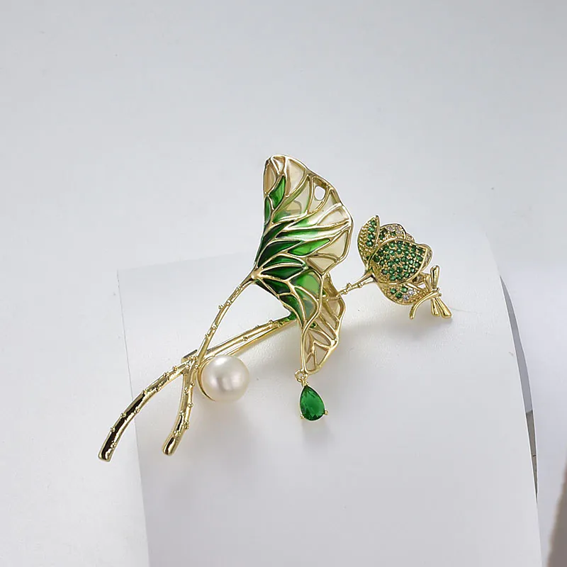 Trâm Cài Áo Nhánh Sen Đính Ngọc Trai Cao Cấp - Hình ảnh 4