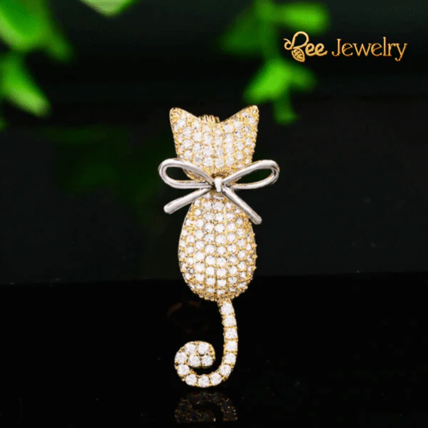 pin cài áo chú mèo đính đá