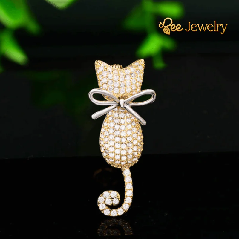pin cài áo chú mèo đính đá