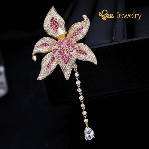 trâm cài áo hoa lily hồng đính đá