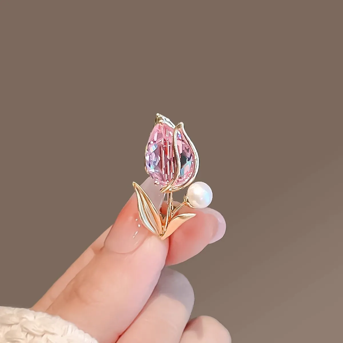 Trâm Cài Áo Hoa Tulip Phale Hồng Ngọc Đính Ngọc Trai - Hình ảnh 8