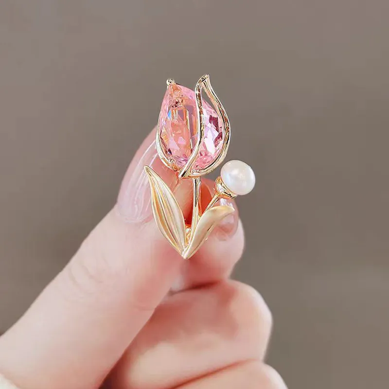 Trâm Cài Áo Hoa Tulip Phale Hồng Ngọc Đính Ngọc Trai - Hình ảnh 6