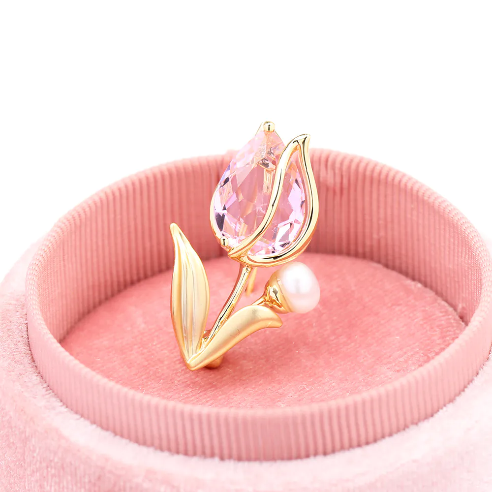 Trâm Cài Áo Hoa Tulip Phale Hồng Ngọc Đính Ngọc Trai - Hình ảnh 4