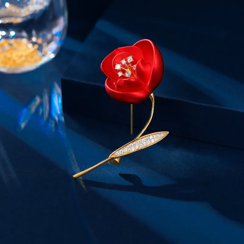 Trâm Cài Áo Hoa Hồng Đỏ Đính Đá Cao Cấp - Hình ảnh 5