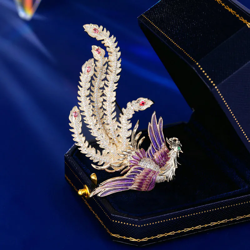 Trâm Cài Áo Phượng Hoàng Lửa Đính Phale Hồng - Hình ảnh 8