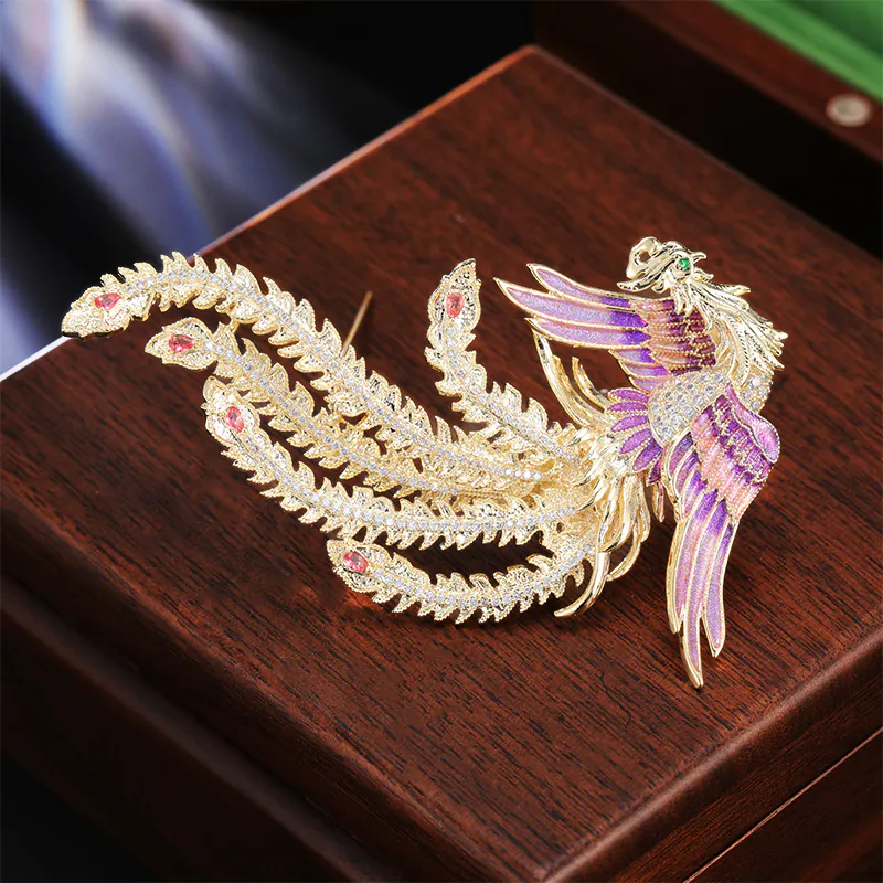 Trâm Cài Áo Phượng Hoàng Lửa Đính Phale Hồng - Hình ảnh 5