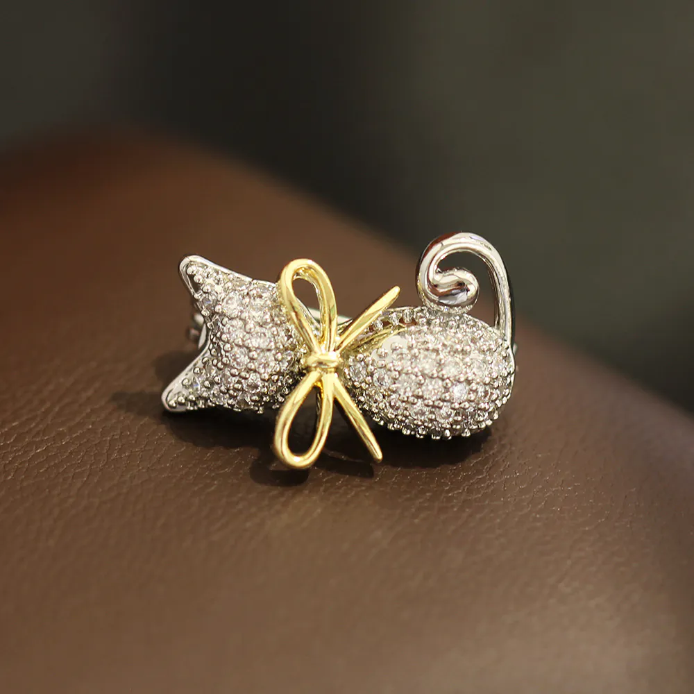 Pin Cài Áo Chú Mèo Đính Đá - Hình ảnh 8