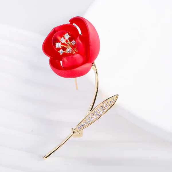 Trâm Cài Áo Hoa Hồng Đỏ Đính Đá Cao Cấp - Hình ảnh 9